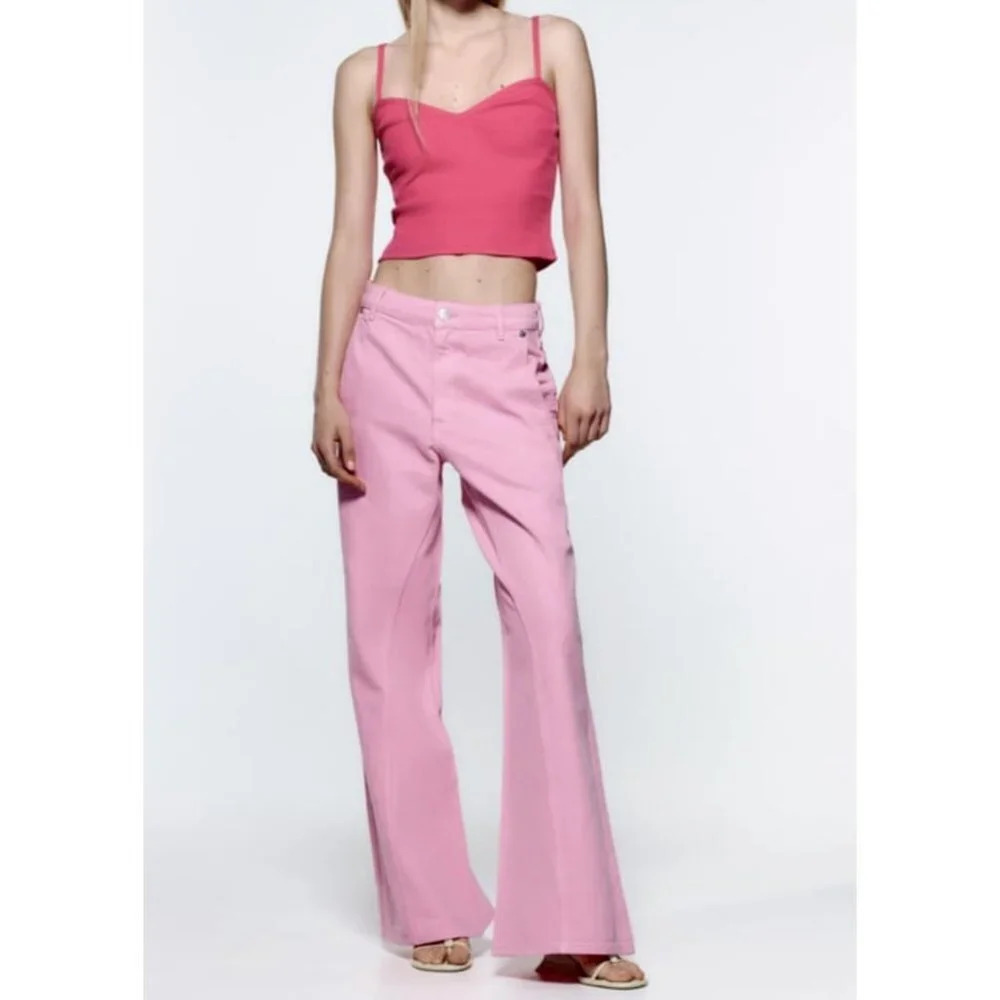 NWT ZARA Pink Super Wide Leg High Waist Jeans 8